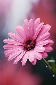 Beautiful pink gerbera flower with water drops vertical aesthetic