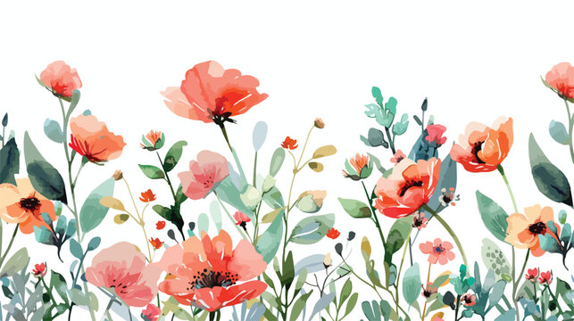Background image of watercolor flowers flat vector isolated