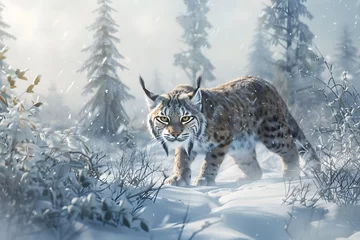 Foto op Canvas Winter Wonderland: A Stalk in the Snow - Capturing the Lynx in its Pristine, Snowy Habitat © Todd