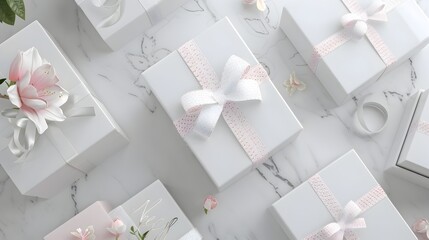 Delightful Rococo Inspired Gift Box Assembly On Elegant White Marble Background generative ai
