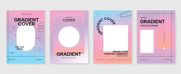 Foto auf Glas Gradient abstract cover background vector set. Minimalist style cover template with geometric shapes, frame, colorful and liquid color. Modern wallpaper design perfect for social media, idol poster. © TWINS DESIGN STUDIO