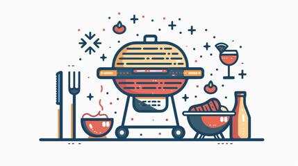 Barbecue vector line colour icon  flat vector isolated