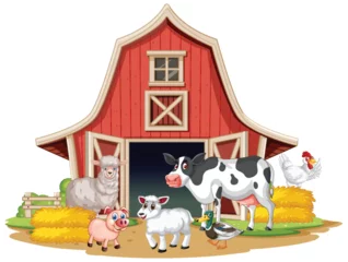 Rolgordijnen Illustration of farm animals in front of a barn © GraphicsRF