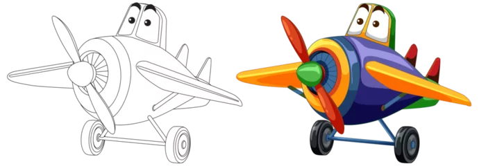 Foto op Plexiglas Vector illustration of a plane, black and white to color © GraphicsRF