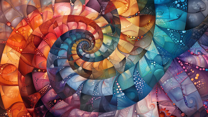 Spiral of Colors - Fractals and Fibonacci in Rainbowcore - obrazy, fototapety, plakaty