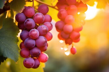 Grapes  image, Grapes on a branch in the garden at sunset, A branch with natural grapes against a blurred background, Ai generated
