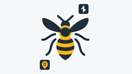 Bee logo with icon location  flat vector isolated on