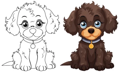 Zelfklevend Fotobehang Two cute puppies with distinct fur colors © GraphicsRF