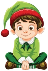 Fotobehang Smiling elf character in holiday-themed clothing. © GraphicsRF