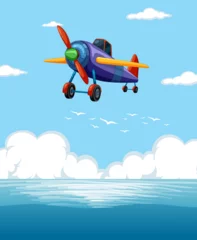 Voilages Enfants A vibrant airplane flying above the clouds