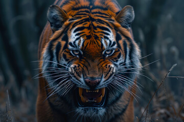 Fototapeta premium Tiger Showcasing Fierce Stance in Nature.