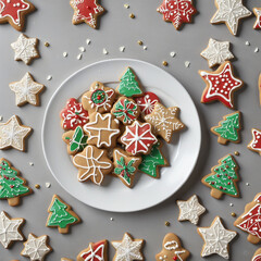 christmas cookies on a plate isolated on a transparent background colorful background