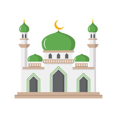 Vector cartoon flat islamic mosque. Ramadan muslim icon isolated on white background. Arabian mosque building with minarets. Eid Al-Fitr illustration.