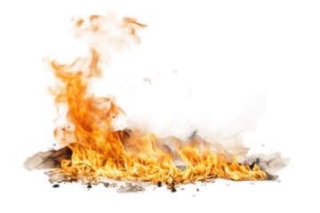 Blazing Inferno: A White Canvas Consumed by Fiery Flames. On a Clear PNG or White Background.