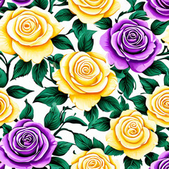 Paper print fabric seamless pattern, flowers roses pattern