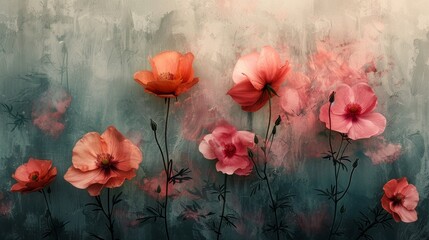 Artistic representation of poppies on textured background