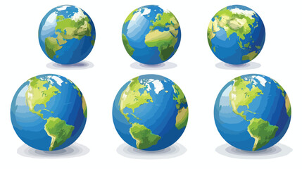 Blue globes with green continents  stock vector  flat - obrazy, fototapety, plakaty