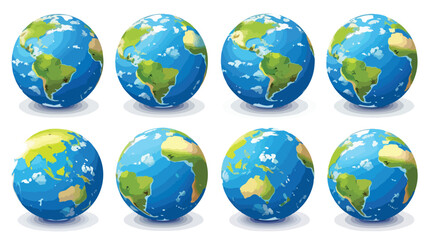 Blue globes with green continents  stock vector  flat - obrazy, fototapety, plakaty