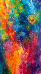 Vibrant abstract painting with colorful brushstrokes