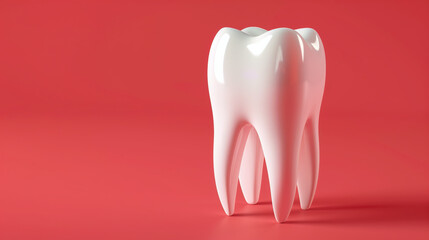 Tooth on red background, dentist, healthcare and medicine, dental health, single object