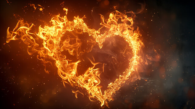 Heart made of fire, inferno, glowing, hell, bonfire