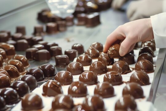 quality controller documenting texture of chocolates