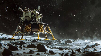 Artistic representation of India's lunar expedition with a spacecraft on the surface of the moon (3d rendering).
