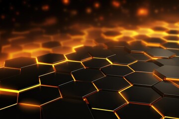 Obraz premium Neon Hexagons Background, 3D Rendering Abstract hexagonal geometric ultrawide background, Ai generated