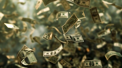 Cascade of cash flying through the air