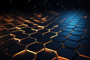 hexagon background with glowing lines 3D Rendering Abstract hexagonal geometric ultrawide background, Ai generated - obrazy, fototapety, plakaty