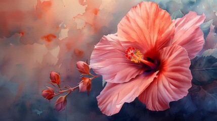 Vibrant hibiscus flower on a textured background - obrazy, fototapety, plakaty