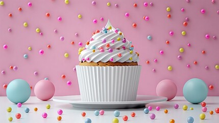 birthday cupcake on a pink background.