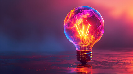 a colorful glowing idea bulb lamp visualization of the brain, generative Ai