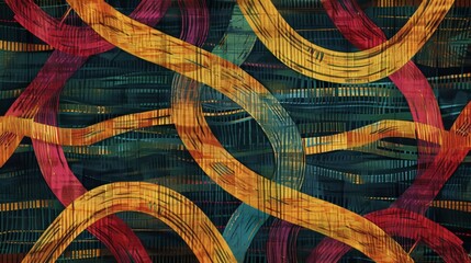 Abstract colorful woven texture with intertwining ribbons