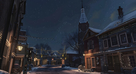 Fototapeta na wymiar Light fades as night falls on a snowy suburban home and garden. beautiful view. chrismas view