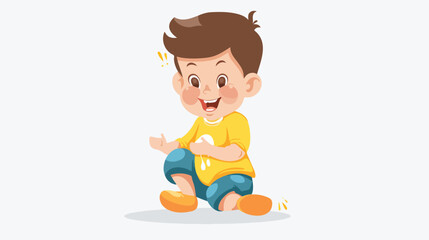 Cartoon Cute baby boy peeing flat vector isolated on