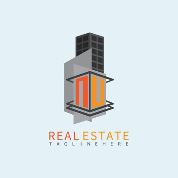 NU Real Estate Letter Monogram Vector Logo. Home Or Building Shape All Logo.