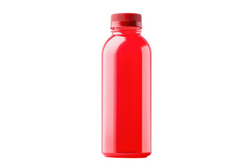 Fiery Elixir: Crimson Plastic Bottle With Matching Cap. On a Clear PNG or White Background.