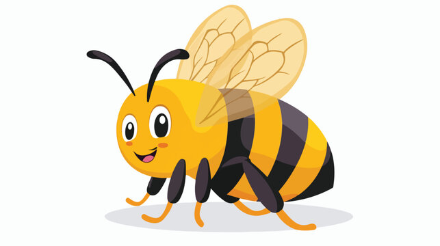 Cartoon happy bee on white background flat vector isolated