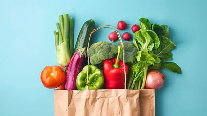Brown Paper Bag Full of Colorful Vegetables on a White Background