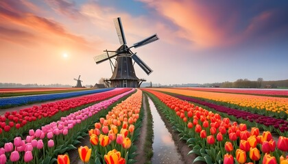 windmill and tulips