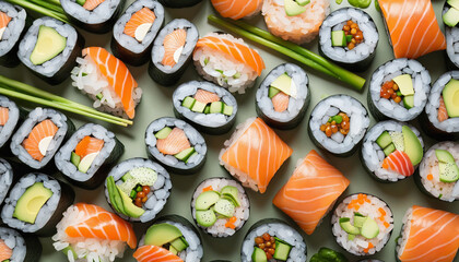 set sushi roll isolated on white colorful background