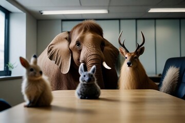 antelope on the ground
meeting 
animal
Elephant
 - obrazy, fototapety, plakaty