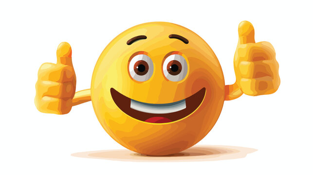 Cartoon Happy smiley emoticon giving thumbs up flat vector