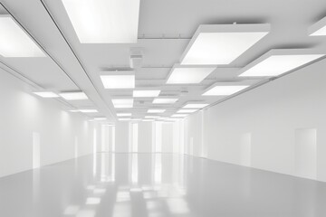 Fototapeta premium monochromatic white room with a ceiling of shifting light panels