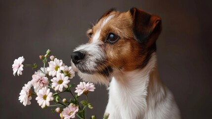 Jack Russell Terrier Admiring Spring Blooms in Floral Bliss - Generative AI
