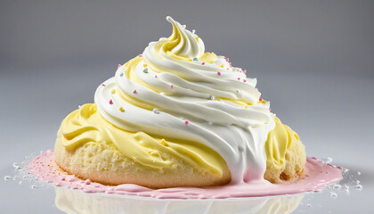 Yellow whipped cream, cut out colorful background