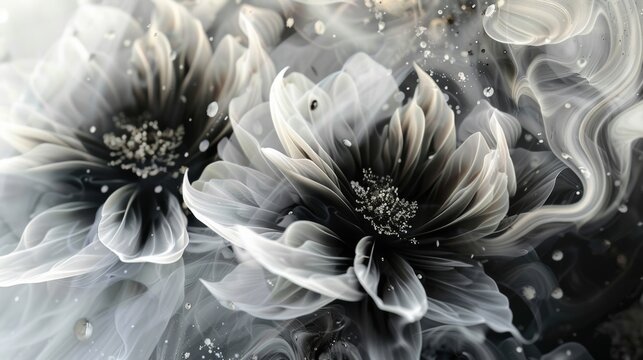 Abstract monochrome flowers with glitter