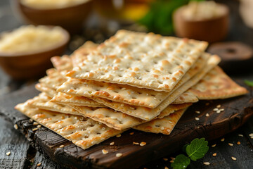 Broken matza pieces symbolizing Jewish Passover tradition,
