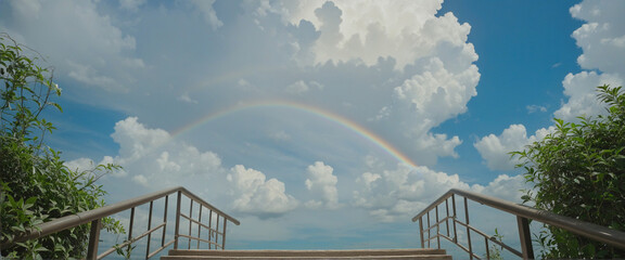 Stairway to heaven with copy space colorful background